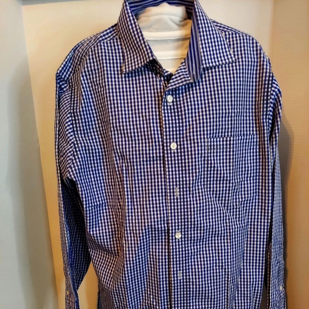 KENNETH COLE Men’s  Blue Plaid Regular Fit Button Down Long Sleeve Shirt …